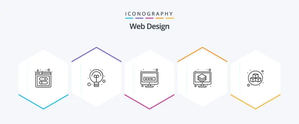 Web Design Line Icon Pack Including Cubed Design Technology Tools — Stockvektor