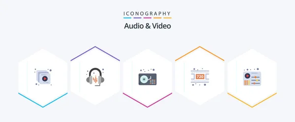 Audio Video Flat Icon Pack Including Play Music Music Audio — Archivo Imágenes Vectoriales