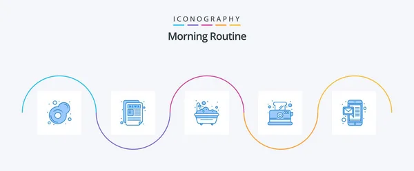 Morning Routine Blue Icon Pack Including Mobile Email Bathtub Breakfast — Vector de stock