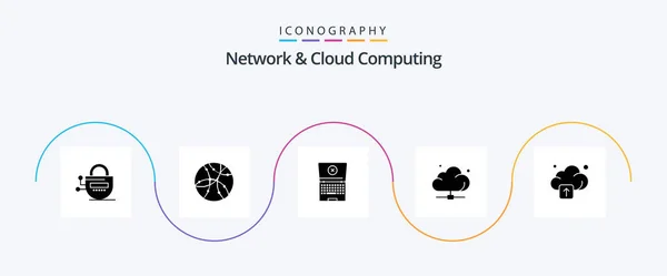Network Cloud Computing Glyph Icon Pack Including Upload Technology Laptop — Stock Vector