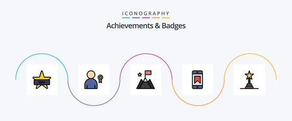 Achievements Badges Line Filled Flat Icon Pack Including Lifetime Achievements — Stock Vector