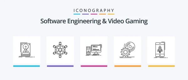 Engenharia Software Vídeo Gaming Line Icon Pack Incluindo Diretório Arquivo — Vetor de Stock
