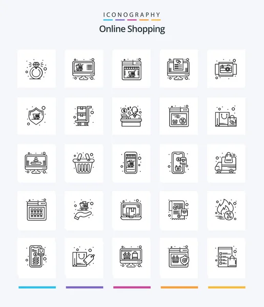 Creative Online Shopping Outline Icon Pack Circle Online Online List — ストックベクタ
