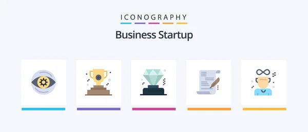 Business Startup Flat Icon Pack Including Winner Diamond Cup Document — Stock Vector
