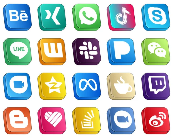 Isometric Icons Major Social Media Pack Qzone Messenger Skype Wechat — Stock Vector
