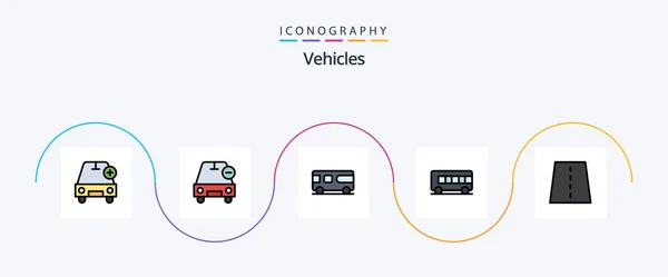 Vehicles Line Filled Flat Icon Pack Including Bridge Transport Bus — 图库矢量图片