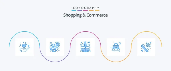 Shopping Commerce Blue Pictogrampakket Inclusief Inkomende Oproep Schoudertas Een Doos — Stockvector