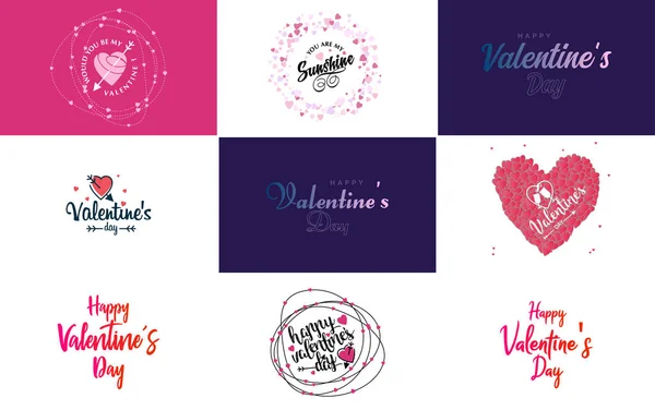 Happy Valentine Day Greeting Card Template Floral Theme Red Pink — 图库矢量图片
