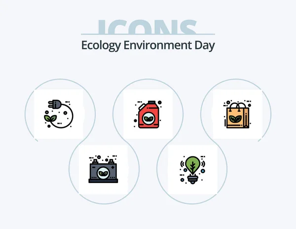 Ecology Line Filled Icon Pack Icon Design Ecology Charger Green — Stock Vector