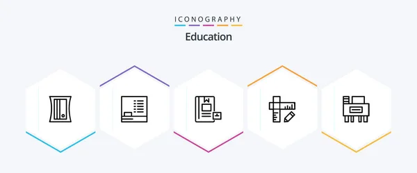 Education Line Icon Pack Including Desk Ruler Book Geometry Learning — Vettoriale Stock