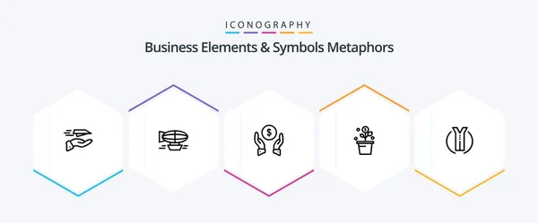 Business Elements Symbols Metaphors Line Icon Pack Including Success Growing — Stockový vektor