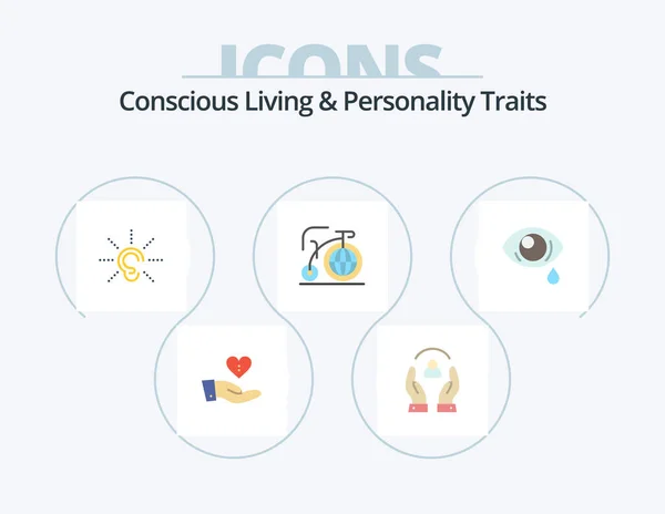 Concious Living Personality Traits Flat Icon Pack Icon Design Dream — Stock Vector