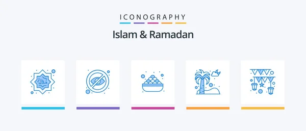Islam Ramadan Blue Icon Pack Including Pine Tree Fir Tree — Image vectorielle