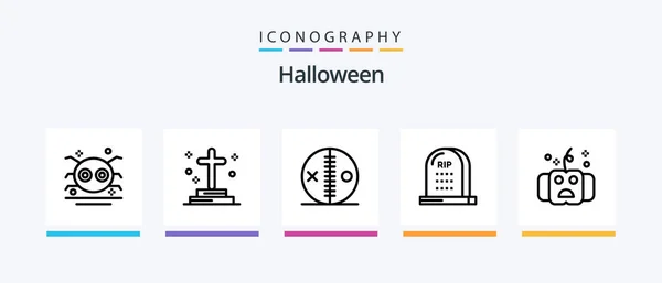Halloween Line Icon Pack Including Funeral Coffin Ghost Casket Halloween — Stock Vector