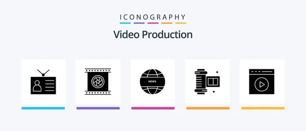 Video Production Glyph Icon Pack Including Camera Accessories Photographic Objective — Archivo Imágenes Vectoriales