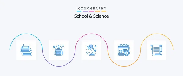 School Science Blue Icon Pack Incluyendo Notas Estudia Lámpara Escuela — Archivo Imágenes Vectoriales