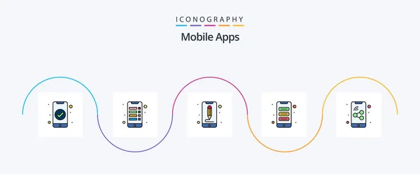 Mobile Apps Line Filled Flat Icon Pack Including Mobile Interaction — Vector de stock