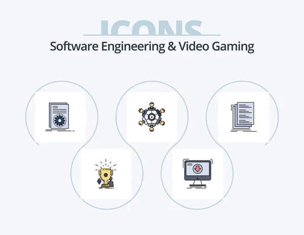 Software Engineering Video Gaming Line Filled Icon Pack Icon Design — Stok Vektör