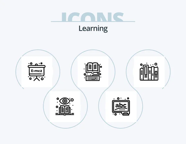 Learning Line Icon Pack Icon Design Revision Lampe Tipps Buch — Stockvektor