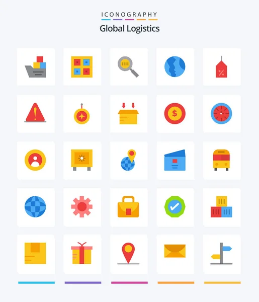 Creative Global Logistics Flat Icon Pack World Location Logistic Global — Stock Vector