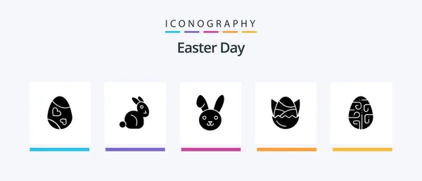 Paquete Iconos Easter Glyph Incluyendo Vacaciones Pascua Huevo Decoración Feliz — Vector de stock