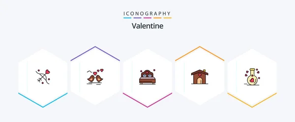 Valentine Filledline Icon Pack Including Love Wedding Bed Heart Home — Stock Vector
