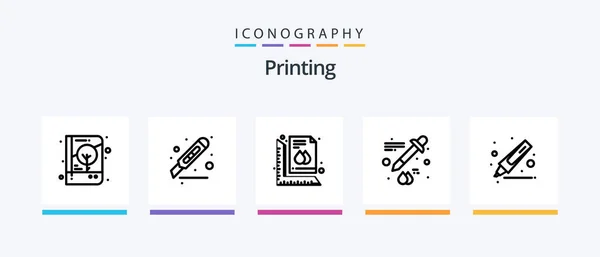 Printing Line Icon Pack Including Drawing Paper Print Newspaper Magazine — Stock Vector
