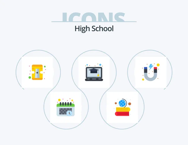 High School Flat Icon Pack Icon Design Study Magnet Sharpener — Stock Vector