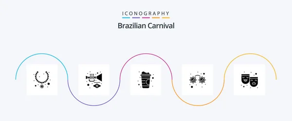 Brezilya Karnavalı Glyph Icon Pack Mutlu Üzgün Dahil Roller Bakalım — Stok Vektör
