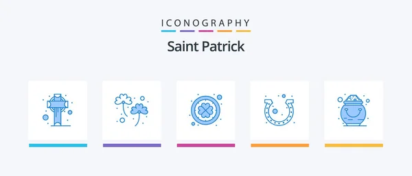 Saint Patrick Blue Pictogram Pack Inclusief Fortuin Hoefijzer Ierland Fortuin — Stockvector