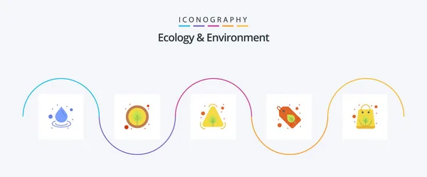 Ecology Environment Flat Icon Pack Mit Papiertüte Produkt Öko Etikett — Stockvektor