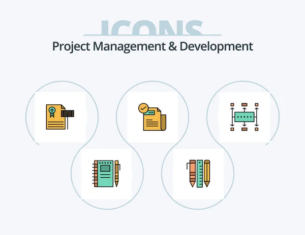Project Management Development Line Filled Icon Pack Icon Design Notebook — 图库矢量图片