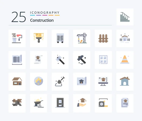 Construction Flat Color Icon Pack Including House Construction Construction Crane — Stockvector