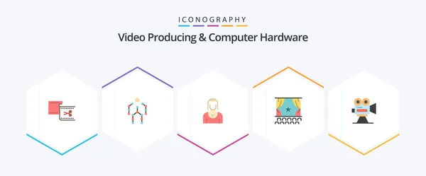 Video Producing Computer Hardware Flat Icon Pack Including Film Cinema — Stock Vector