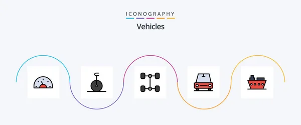 Vehicles Line Filled Flat Icon Pack Including Sea Automobile Marine — Archivo Imágenes Vectoriales