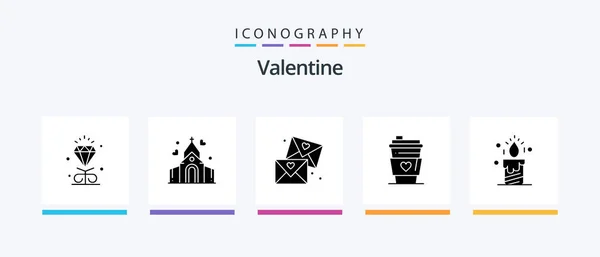 Valentine Glyph Icon Pack Inklusive Kärlek Kärlek Valv Dagen Alla — Stock vektor