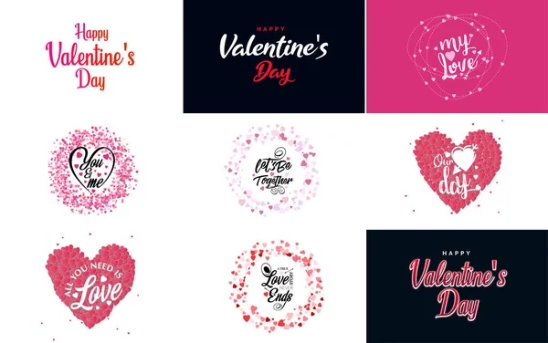 Happy Valentine Day Greeting Card Template Romantic Theme Red Pink — Vettoriale Stock
