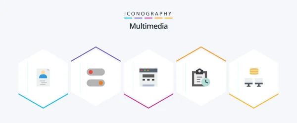 Multimedia Flat Icon Pack Including Deadline Database — Stock Vector