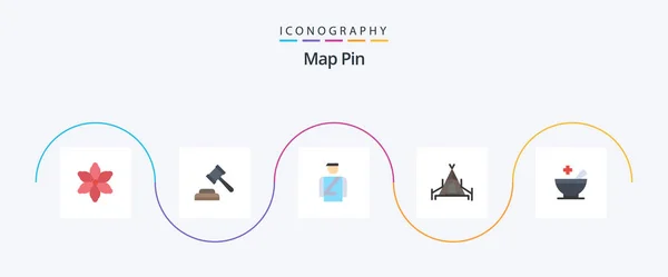 Map Pin Flat Icon Pack Including Bowl Man Patient Tent — Stockvektor