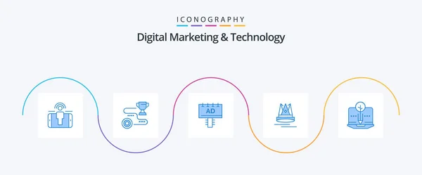 Digital Marketing Technology Blue Icon Pack Including Organic Education Win — Vettoriale Stock