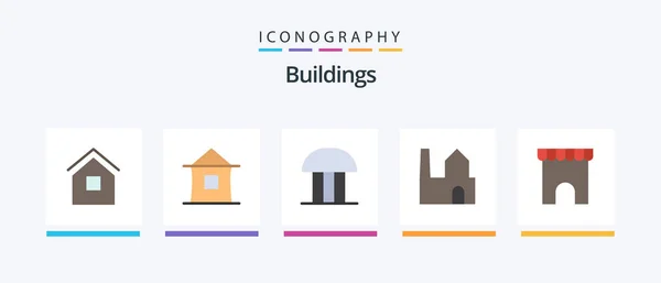 Buildings Flat Icon Pack Including Shop Institute Building Court Law — ストックベクタ