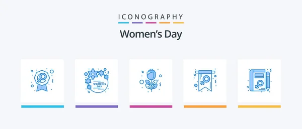 Womens Day Blue Icon Pack Including Invite Women Female Card — Stockvector