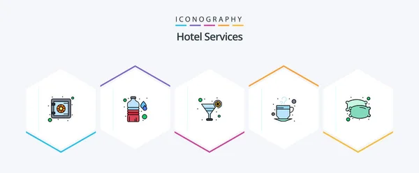 Hotel Services Filledline Icon Pack Including Pillows Juice Night Drink — Vettoriale Stock