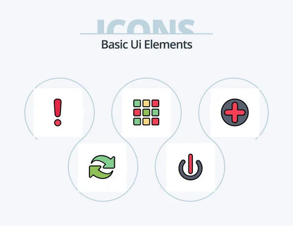 Základní Prvky Line Plný Icon Pack Icon Design Kontrola Zpět — Stockový vektor
