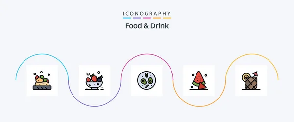 Food Drink Line Filled Flat Icon Pack Including Juice Salad — Vettoriale Stock