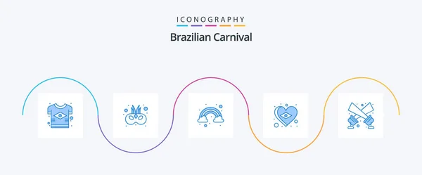 Бразильський Карнавал Blue Icon Pack Включаючи Прожектор Кохання Маска Серце — стоковий вектор