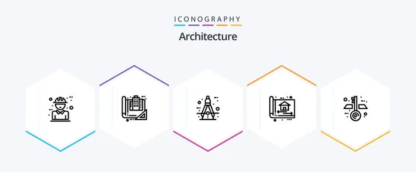 Architecture Line Icon Pack Including Build Blue Print Construction Tool — ストックベクタ