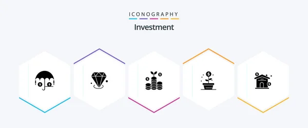 Investment Glyph Icon Pack Including Real Estate Investment Asset Investment — Διανυσματικό Αρχείο