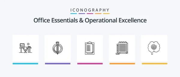 Office Essentials Operational Exellence Line Icon Pack Incluyendo Presentación Tarjeta — Archivo Imágenes Vectoriales