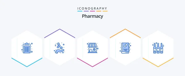 Pharmacy Blue Icon Pack Including Drug Medical Book Medicine Health — ストックベクタ